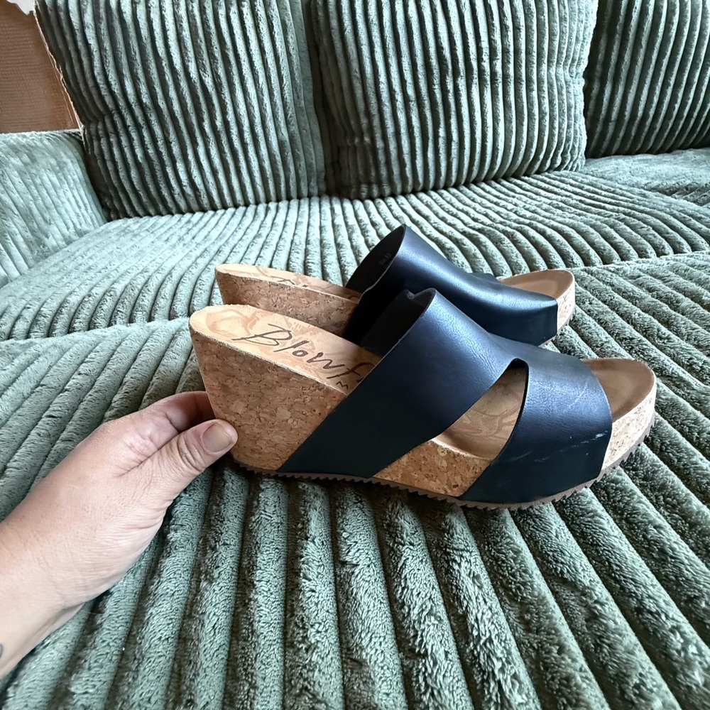 Blowfish Black Cork Wedge Sandals